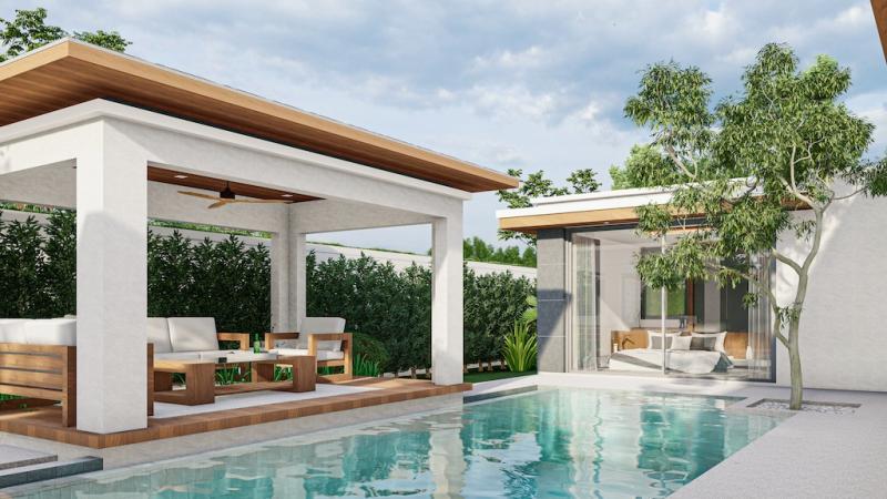 Photo Villa tropicale neuve avec piscine privée à vendre à Mai Khao Beach.